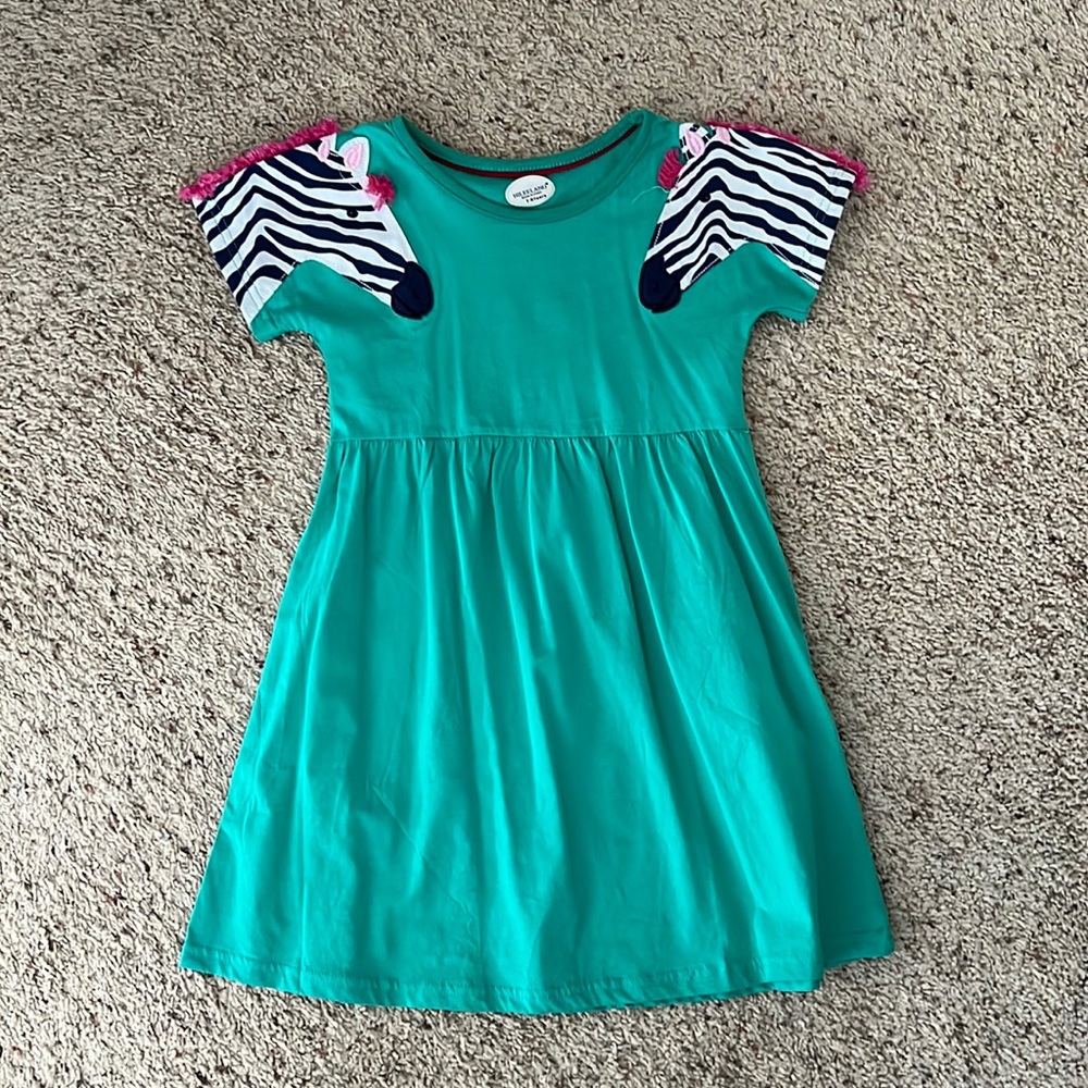 Little girls soft cotton Zebra Dress Green